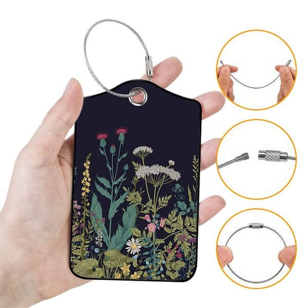 2 bagagemærker (2,5 cm mindre end traditionelle), perfekte til hurtig identifikation af bagage med ring i rustfrit stål og tilbehør