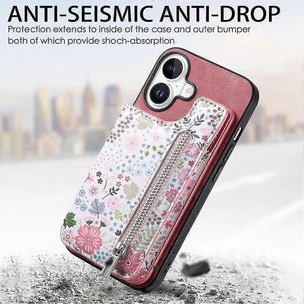 Case for iPhone 16 Plus Pattern Stand Wallet Leather+TPU Phone Cover RFID Blocking