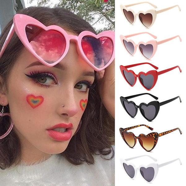 Hjärtformade solglasögon för kvinnor, mode kärlek hjärta solglasögon Uv400 skyddsglasögon, vintage solglasögon rosa