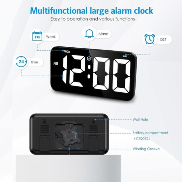 Digital Wall Clock with Large Screen 11' Large Digital Clock with Automatic Dimming 12/24H Silent Wall Clock for Living Room Decor