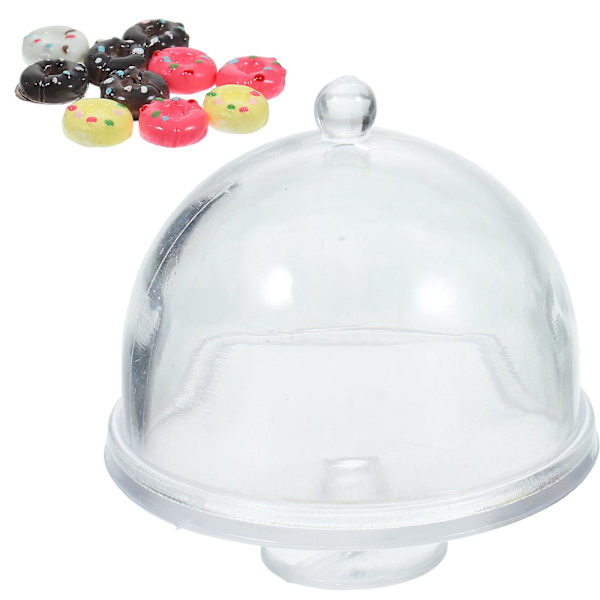 1 sett Simulert Miniatyr Donut med Kakefat Miniatyr Kakeholder med Donut Dukkehusscene Random Color 3.2X3.2X3.2CM