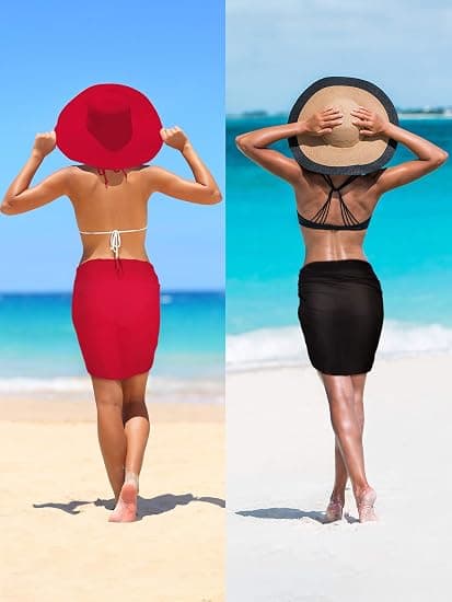 2 stk sort+rød sarong dame badedragt badedragt wrap badedragt S