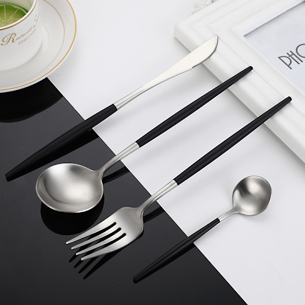 Mat Sort Sølv Sæt, Moderne Rustfrit Stål Bestik Sæt, Bestik Sæt til Hjemmet og Restauranten, Satin Finish, Opvaskemaskine Sikker