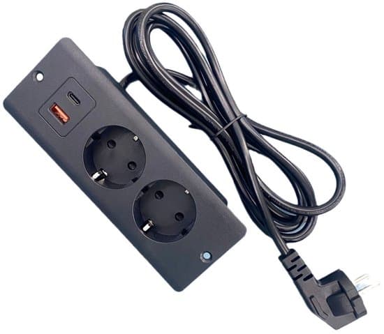 1,5 meter innebygd USB-strømuttak, egnet for kontorbord - Svart