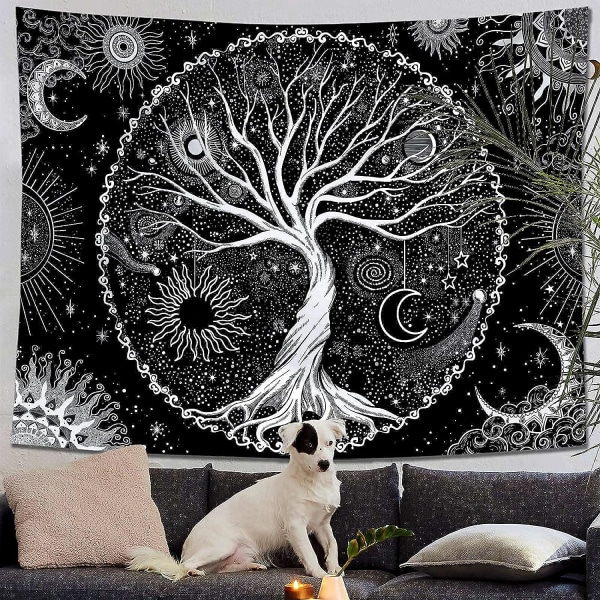 Livets træ Tapestry Sort gobelin til soveværelse Spirituel gobelin Æstetisk Galaxy Space Tapestry Vægophæng til soveværelse (73×9