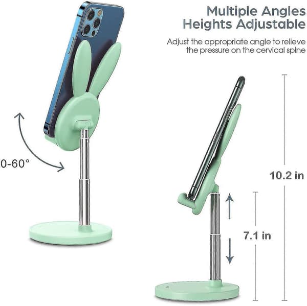 Cute Rabbit Phone Holder, Angle and Height Adjustable Cell Phone Stand Green