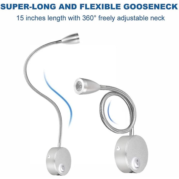 Veggmontert LED Leselampe - Berøringssensor, Dimbar, Svanehalsdesign - Ideell For Soverom - Varmt Hvit (2-pakning)