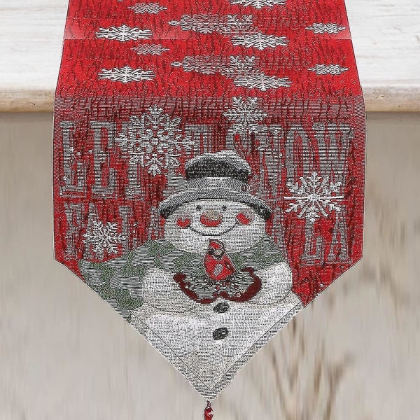 Julbordslöpare Snowflake Snowman Bordslöpare Bomull Linne Fransar Bordslöpare Tvättbar duk Cover till matbord Kök