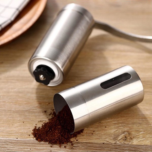 Manuell kaffekvarn Avtagbar, tvättbar köks- och rostfri stålkvarn Hemportabel rostfri Silver