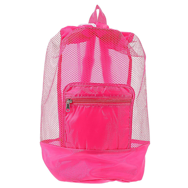 Stor Mesh Strandtaske Strandlegetøjspose Børnelegetøjs Opbevaringspung Svømmeudstyr Rygsæk Pink 48X24CM