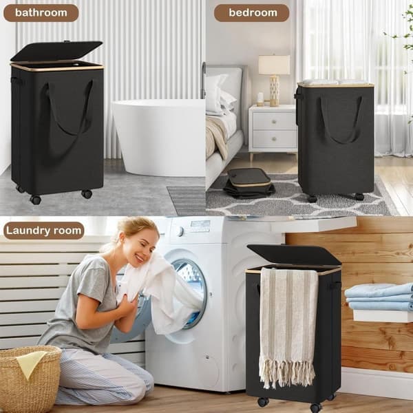 Large Laundry Basket with Wheels – 70L Foldable Laundry Hamper with Lid and Removable Inner Bag