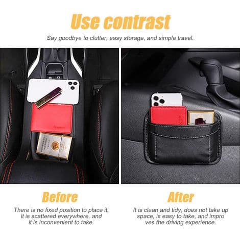 Car Seat Organizer, Mini Leather Organizer, Car Side Storage Pocket, for Organizing Documents, Files, Phone, Keys, Change (Beige)