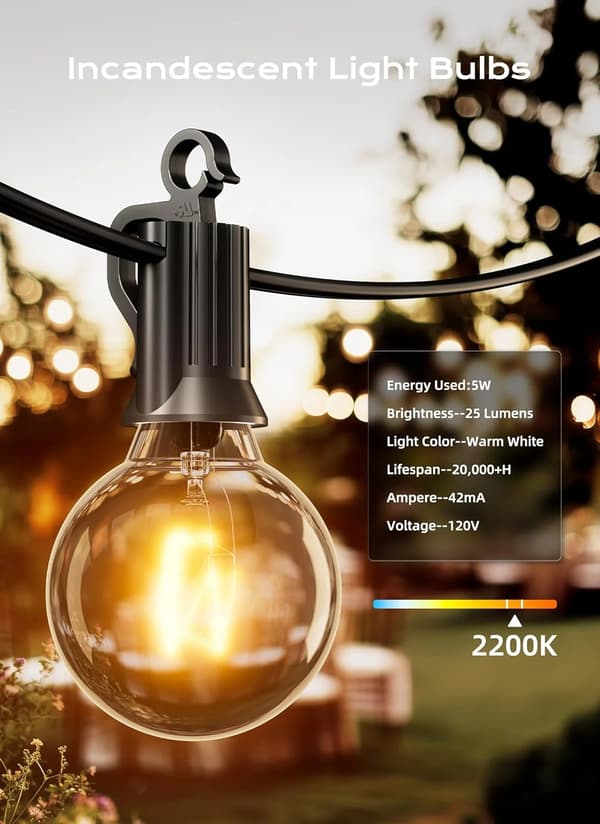G40 Replacement Bulbs 25-Pack Clear Globe Outdoor String Lights E12 Candelabra Base 5W 120V Warm White