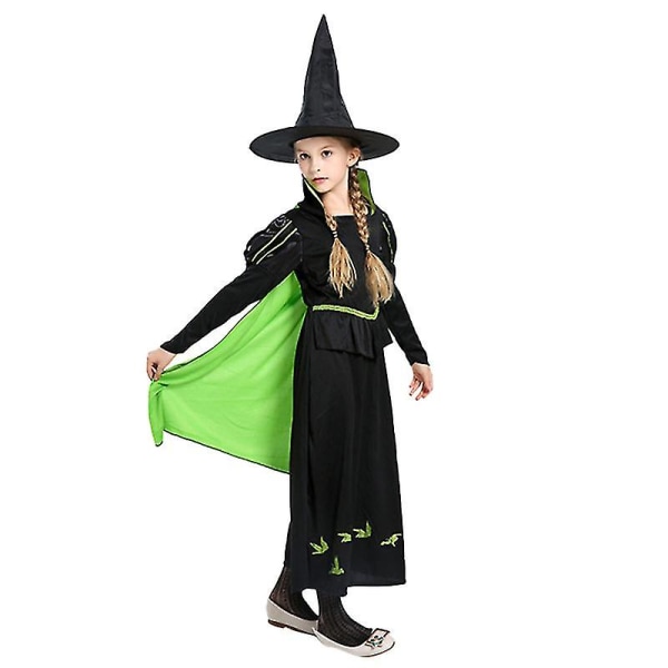 1 Sæt Halloween Hexe Kostume Sæt Troldmandskappe Kjole Med Hat Rolleleg Cosplay Kostume Til Halloween Thanksgiving Karneval (grøn Sort Størrelse S)