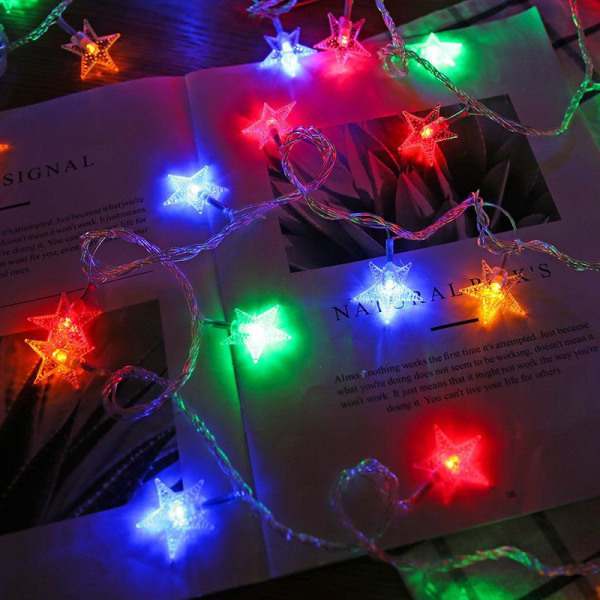 100 LED Star String Lights 10m Fairy Christmas Lights Batteridrevet for innendørs og utendørs, fest, bryllup og feriedekorasjoner Fargerik