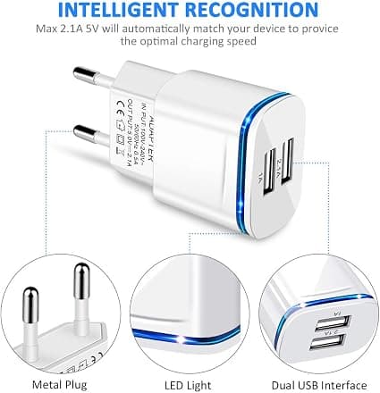 1st Ström USB-laddningsadapter, 2.1A 5V 2-Port Universal LED-strömadapter