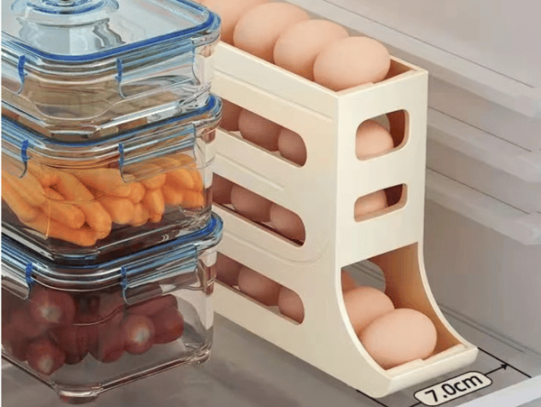 Rolling Egg Rack - Square Portable Egg Dispenser for Kitchen and Countertop Storage, Large Capacity Egg Container white white