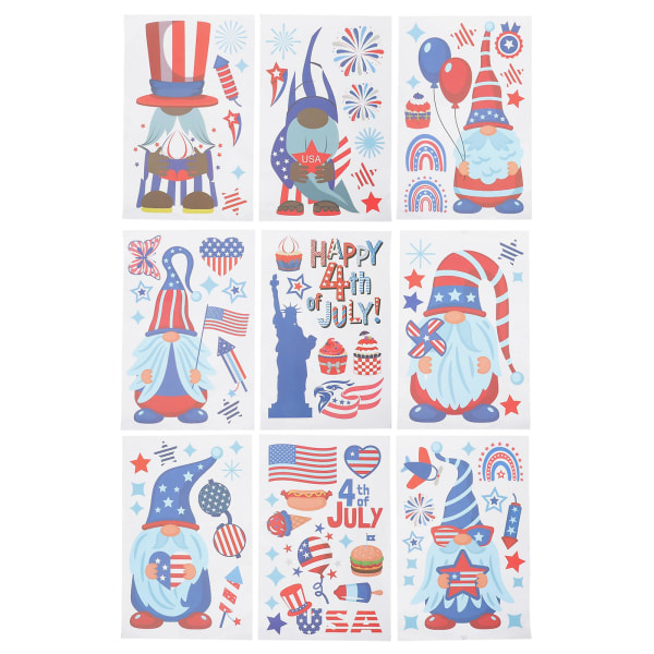 9 Sheets Present Stickers Patriotic Gnome Stickers Independence Day Gnome Stickers 4th July Wall Sti