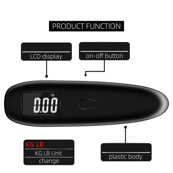 Elektronisk digital bagasjeskala, reiseskala, hengelagsskala, bærbar koffertskala med krok, 110 lbs kapasitet