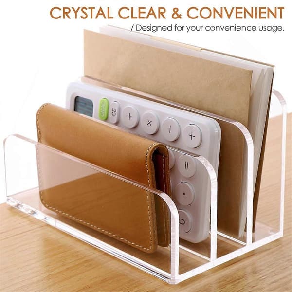Letter Organizer with 3 Compartments, Desk Letter Rack, Vertical Letter Rack, Acrylic File Sorter