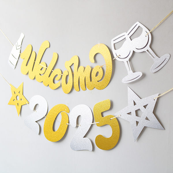 Kulta Happy New Year 2025 Tähtilippu 2025 Uuden Vuoden Lipun Koristeluun - Lipun Juhlatarvikkeet Seinäkoristeluun