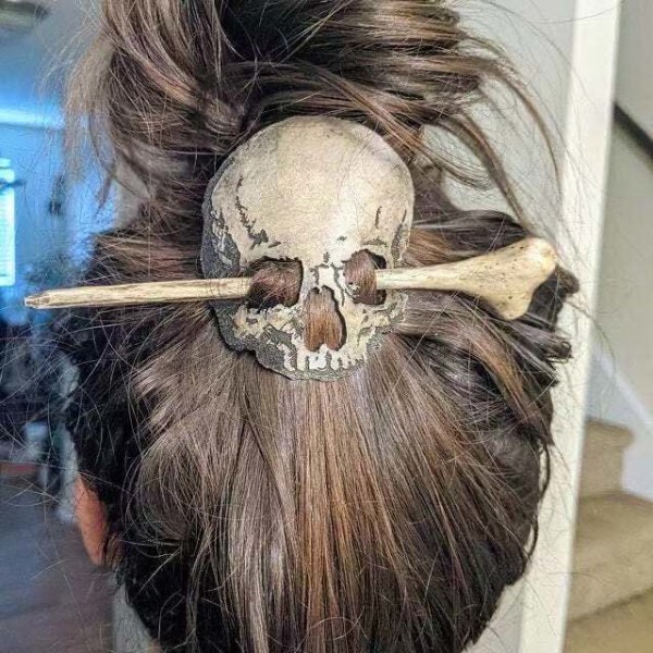 Skull Hair Pin Stick Slide med Faux Bone Hårnål, Skull Hair Pin Stick Slide med Faux Bone, Halloween Skull Hairpin Vint