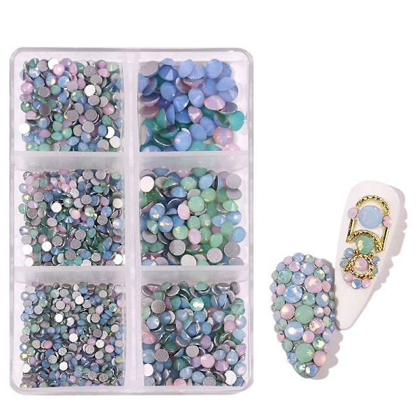 5box Blandade Storlekar Varma Fix Runda Kristaller Stenar Glasstenar Platta Bak Slöjor 5 Färger-DIY Nageltillbehör