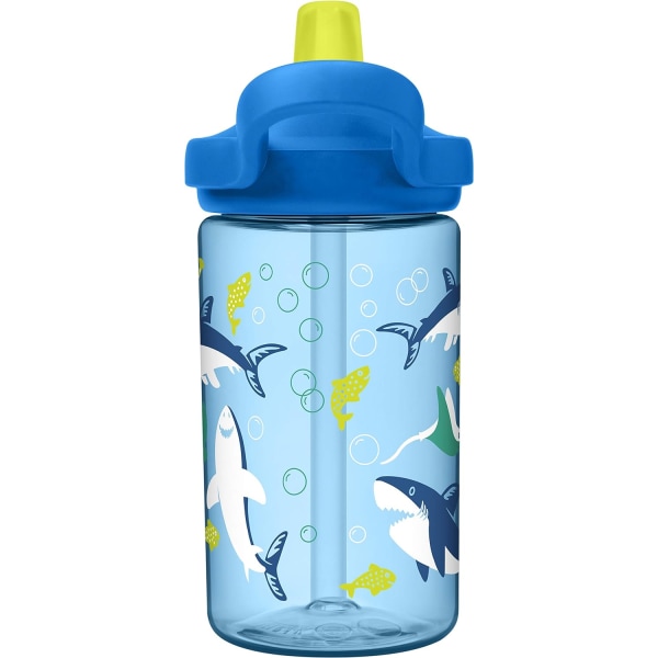 Barnvattenflaska med halm, hajar och rockor