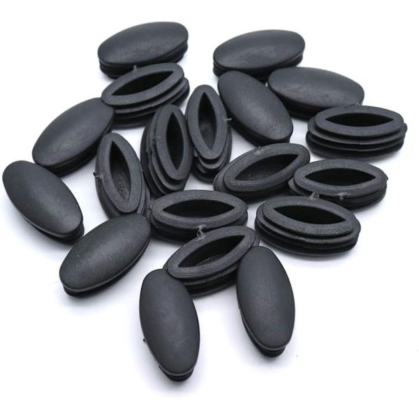 20 stk. Trægulvbeskyttere, 15 x 30 mm Oval Plastpropper Rørforbindelse Endekappe til Stol Bord Skammel Benfødder, Sort