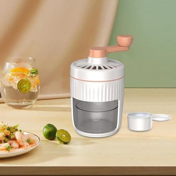 TRAHOO Manual Rotary Ice Crusher - Mini Size - Orange Handle - With Ice Cube Mold