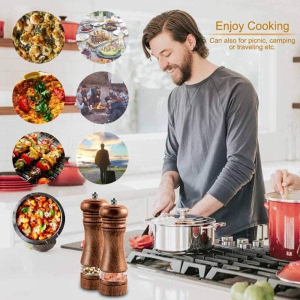 Salt- och pepparkvarn, set med 2 Trä salt- och pepparkvarn