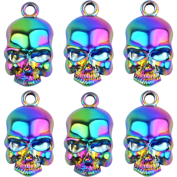 10 stykker regnbuefarge hodeskalle hodesmykker metallhodeskalle Halloween hengende anheng Hengende ornamenter Håndverksutstyr til gjør-det-selv