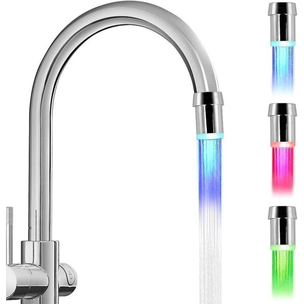 3- färgtemperaturkänslig gradient LED vattenkran, uppgradering 2-pack vattenströmsfärgbyte kranhuvud kran diskbänkslampa för kök och bad