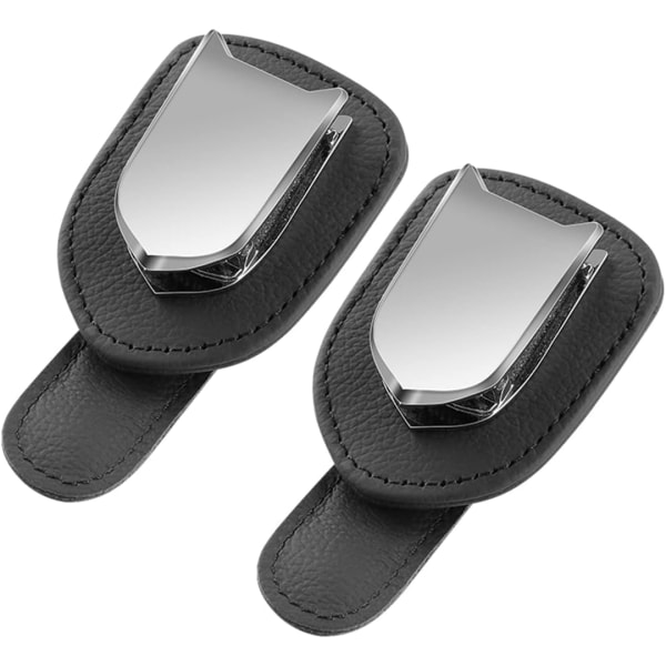 Sunglasses Holder Universal Car Sun Visor Clip Leather Glasses Holder for Car, 2 Packs (Black)