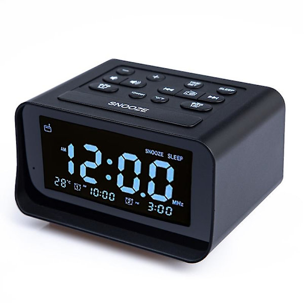 Väckarklocka med radio, USB-laddningsport, elektrisk klocka med ljusstyrkadimmer, justerbar alarm (1 st)