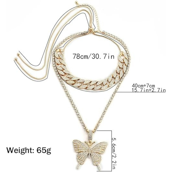 Halskæde til kvinder, Hip Hop Guld Krystal Choker Halskæde Kæde med Bling Bling Rhinestone Smykker Mode Tilbehør til Piger