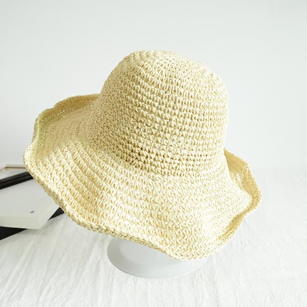 Dame solhat foldbar strandstråhat (Beige 56 - 58cm), Stor La