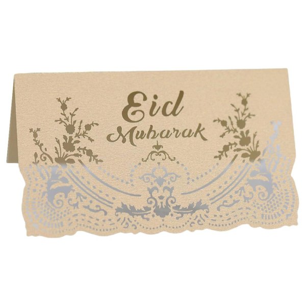 Beige kultaa100 kpl Mubarak Party Hollow Meal Cards Onnelliset kutsukortit Pöytäkoristeet Beige kulta