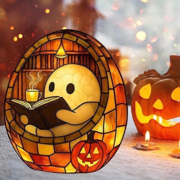 Ghost Lamp with Book – Cute Halloween Night Light, Ghost Night Light Halloween Decoration Gift
