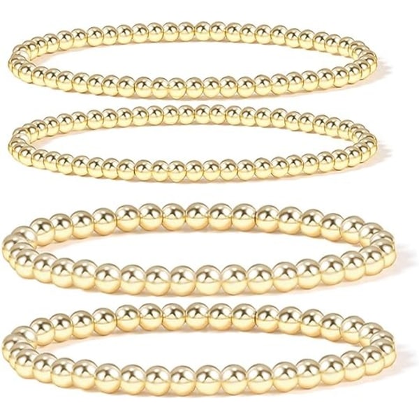 Eleganse design Gullbelagte perleballarmbånd strekkbare elastiske gullperlearmbånd for kvinner 4stk