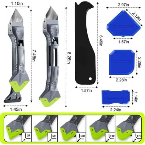5-in-1 Sealant Remover Scraper Tool with 3 Silicone Tools, 5 Replaceable Pads, 1 Grout Tool (FMY)
