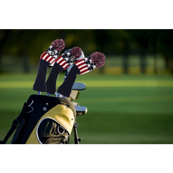 3 st stickade huvudskydd för golfklubbor för Driver- och Fairway Woods- set (Stars and Stripes-mönster)