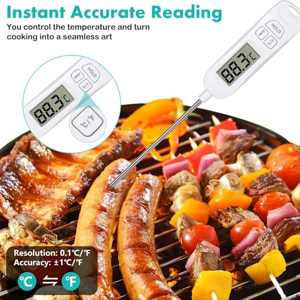 HA~All-in-one Kitchen Thermometer, Digital Instant Read Cooking Temperature Long Food Probe with Large LCD Display ℉/℃ Button
