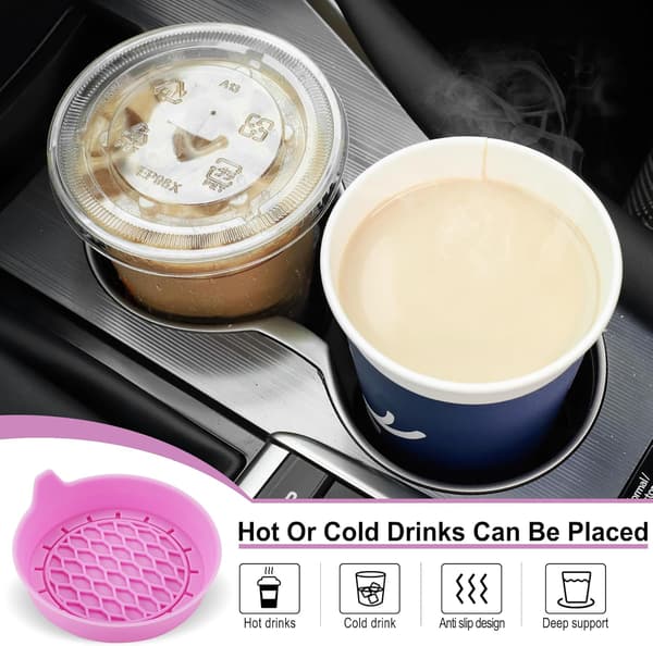 Car Cup Holder Coasters, Silicone Cup Holder Insert, Universal Non-Slip Cup Holders, Interior 4-pack Pink Pink
