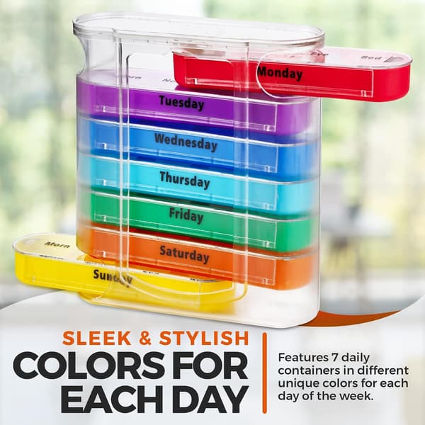 Weekly Pill Organizer, Four Times a Day, 1 Dispenser with Stackable AM/PM Compartments