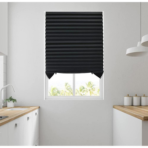 1 Förpackning Sladdlösa Mörkläggningsgardiner i Plisserat Tyg, Lätt att Klippa och Installera (24\"x59\" - 1 Förpackning, Svart)