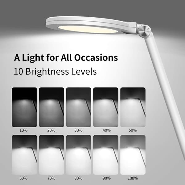 LED Desk Lamp, 10 Brightness Levels and 5 Adjustable Color Modes, Touch Control Bedside Lamp, White