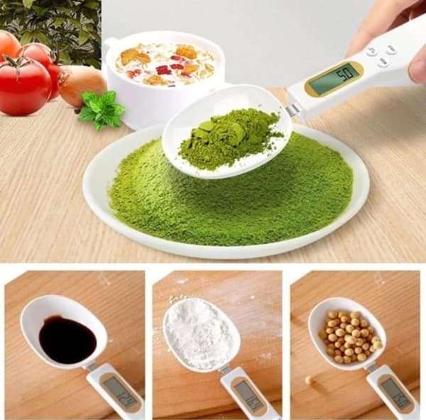 High-precision digital spoon scale 0.1g - 500g Electronic measuring spoon Multifunctional hand scale with LCD display and tare function (White)