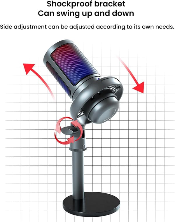 RGB Gaming Microphone for Computer USB PC PS4 PS5 Mac Phone Podcast Microphone with Touch Mute Gain Control for Streaming Recording Black