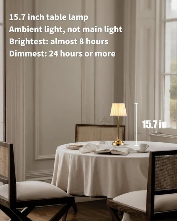 Wireless Table Lamp LED Table Lamp with Fabric Shade and Rechargeable Battery for Bedroom